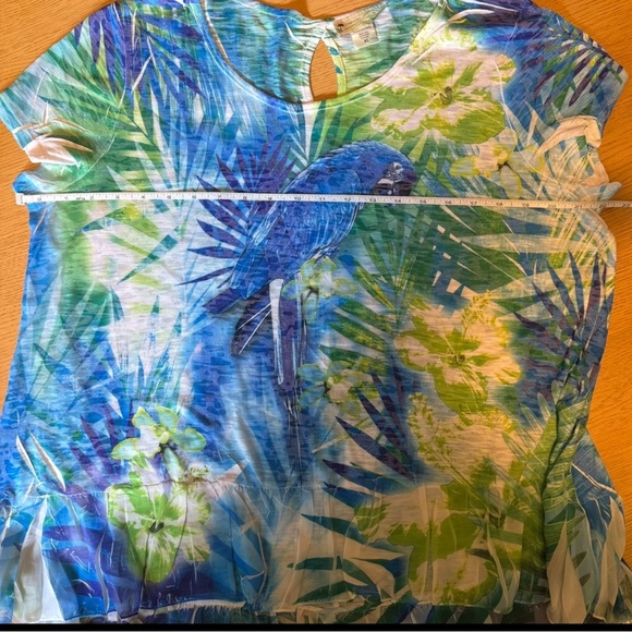 Tropical Blue Green Parrot Print Blouse XL - Picture 6 of 7